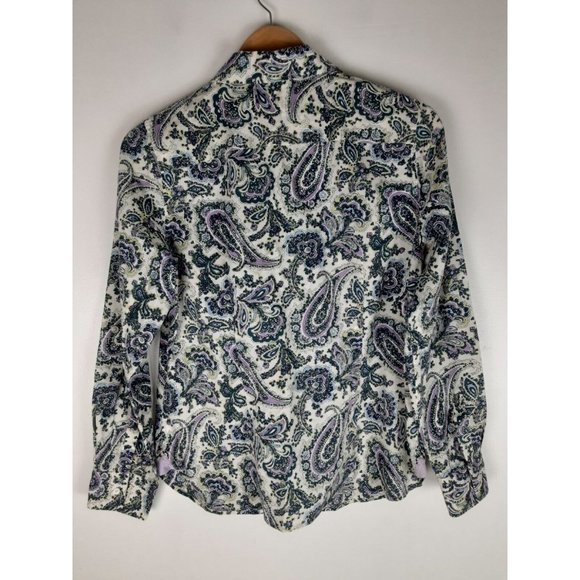 Talbots Womens Light Green/Cream Paisley Button Down Shirt Long Sleeve 10 - Picture 3 of 8